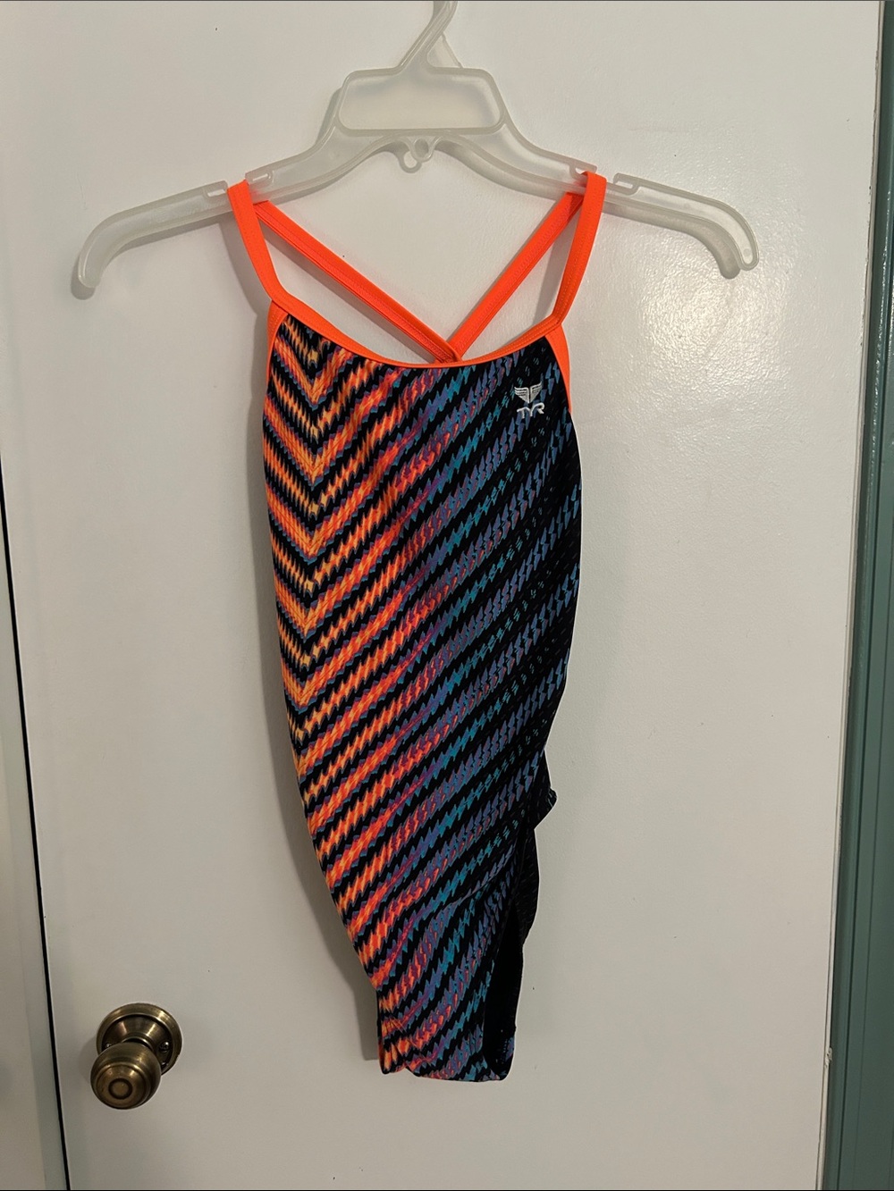 Neon Orange-Trim Chevron One-Piece Swimsuit